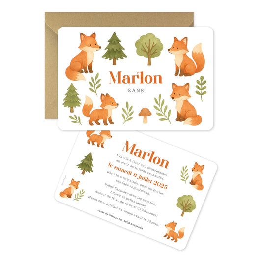 Invitation anniversaire enfant renard forêt automne