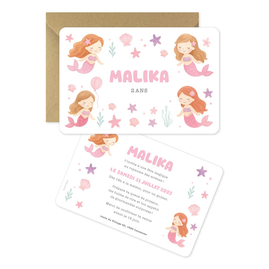 Invitation anniversaire fille océan sirènes rose