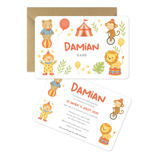 Invitation anniversaire enfant cirque animaux