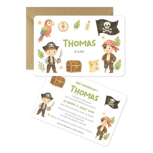 Invitation anniversaire enfant pirate garçon