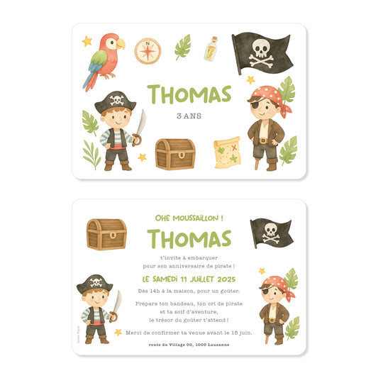 Invitation anniversaire enfant pirate garçon