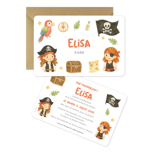 Invitation anniversaire enfant pirate fille