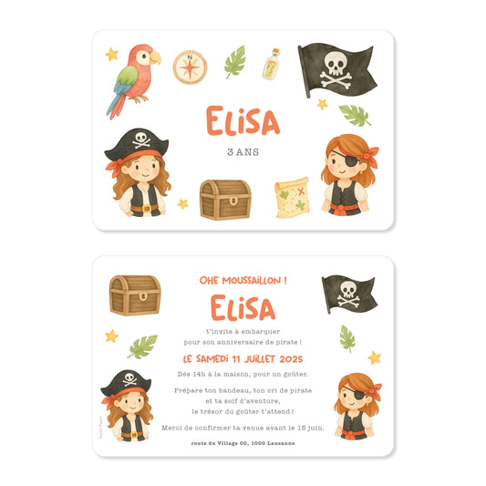 Invitation anniversaire enfant pirate fille