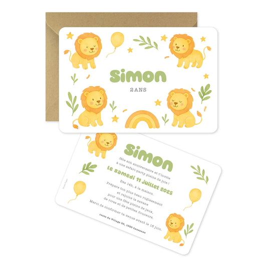 Invitation anniversaire enfant lion safari jungle