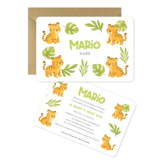 Invitation anniversaire enfant tigre safari jungle