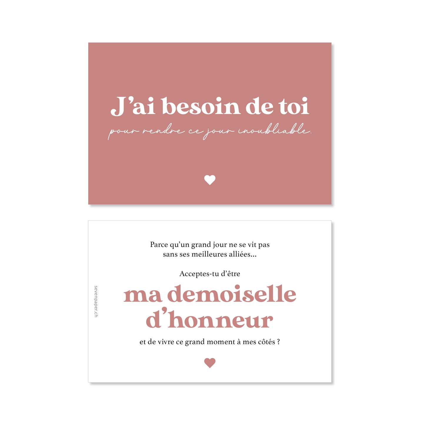 Carte mariage "j'ai besoin de toi" demande demoiselle d'honneur rose