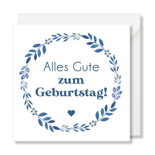 Grusskarte "Alles Gute zum Geburtstag !" aquarell blau