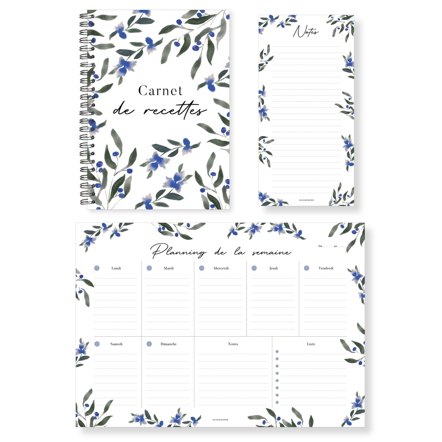 Bloc-notes semainier A4 - bleuet