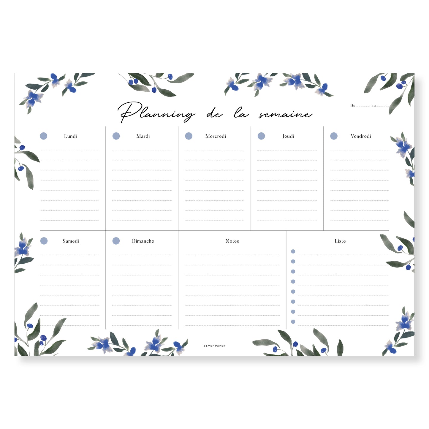 Bloc-notes semainier A4 - bleuet