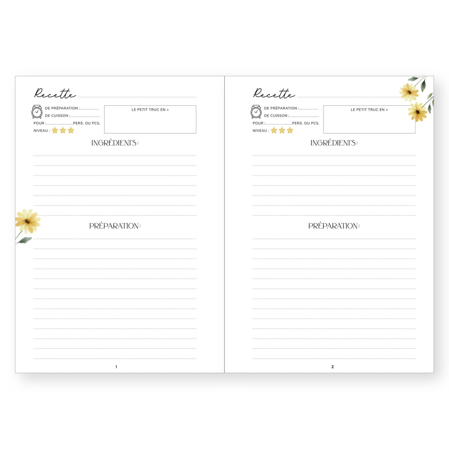 Box organisation bloc-notes, menu de la semaine - fleurs jaunes.