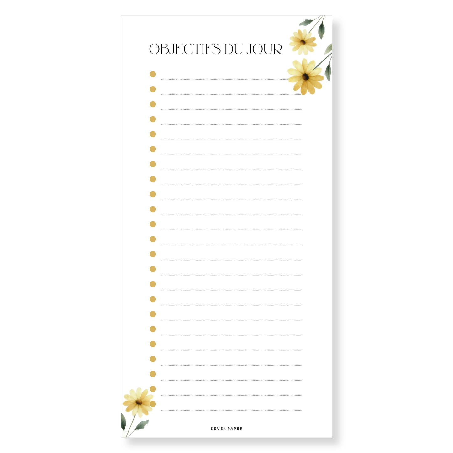 Box organisation bloc-notes, menu de la semaine - fleurs jaunes.