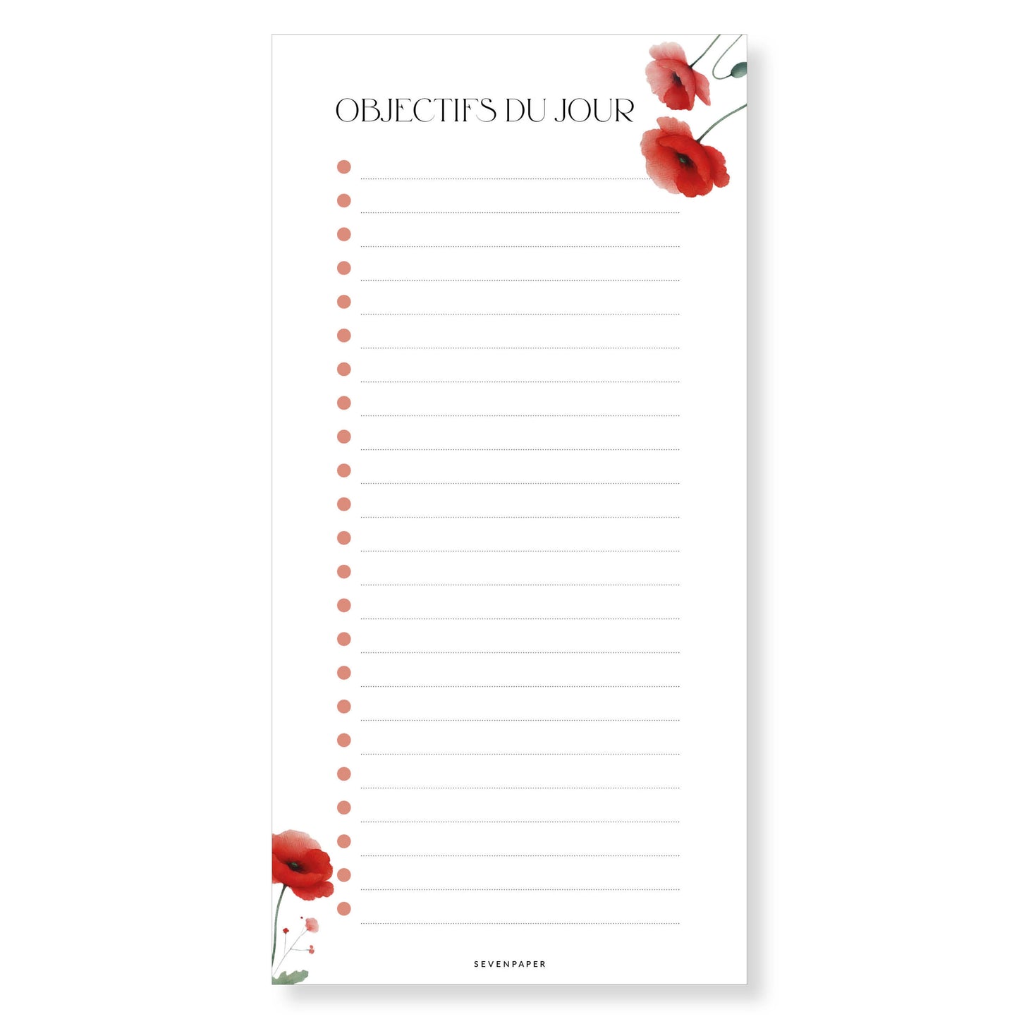 Bloc-notes objectifs du jour - coquelicots.