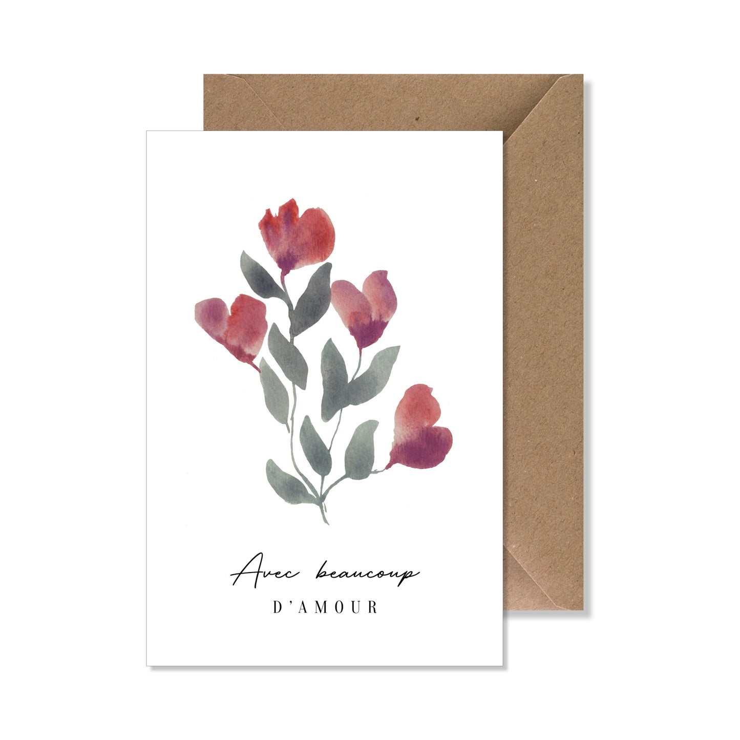 Carte de vœux A6 "avec beaucoup d'amour" aquarelle