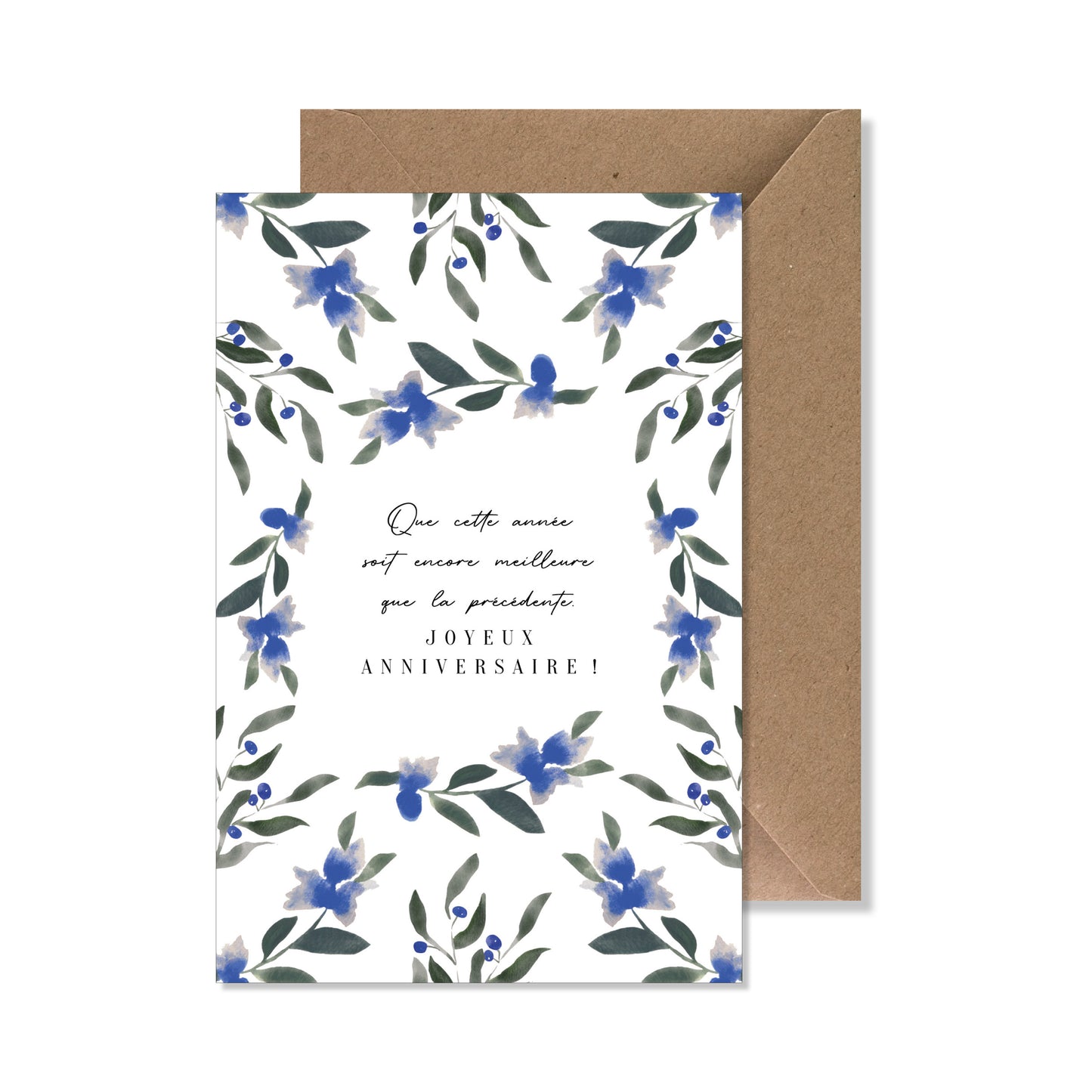 Carte de vœux A6 "joyeux anniversaire" bleuet aquarelle
