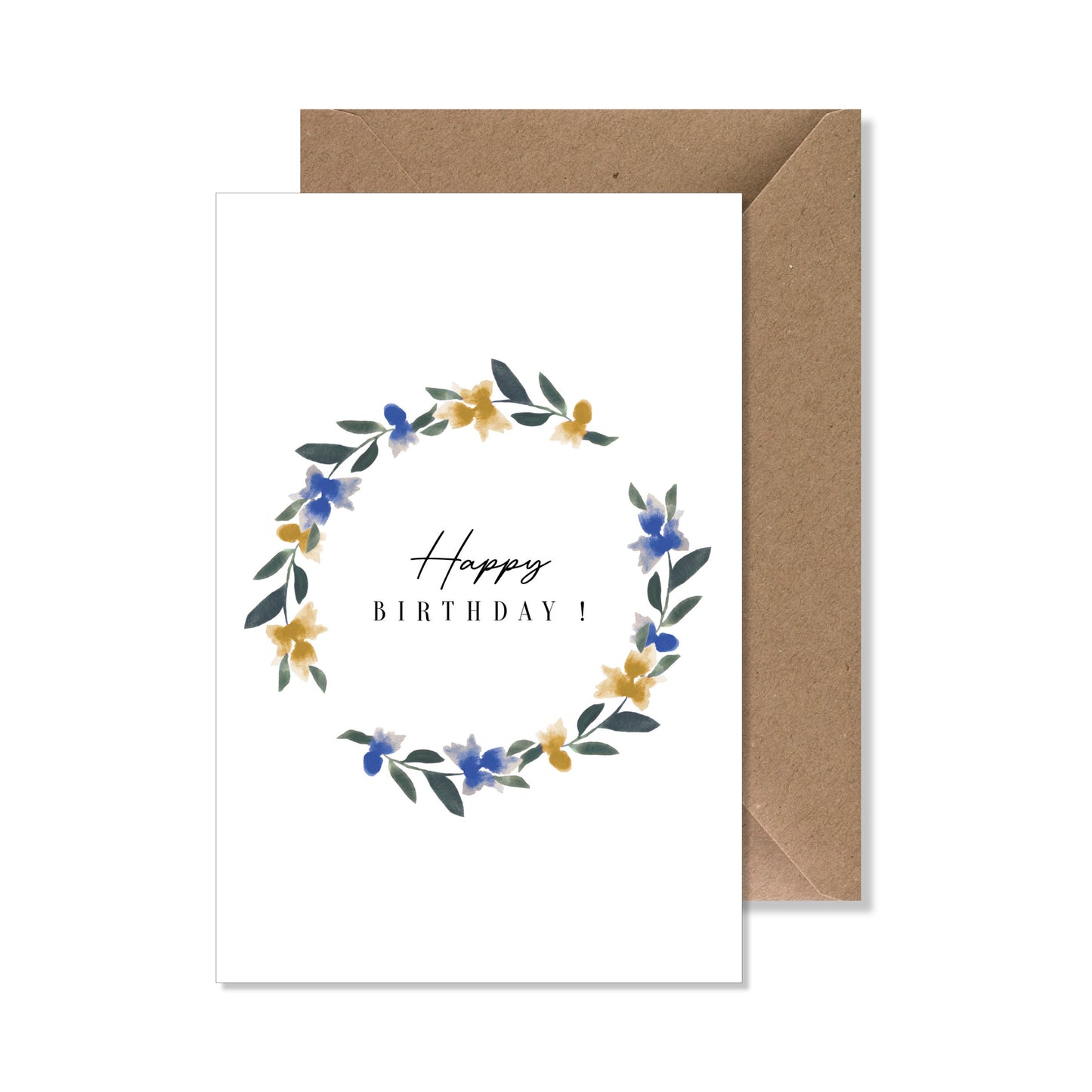 Carte de vœux A6 "happy birthday" bleuet jaune bleu