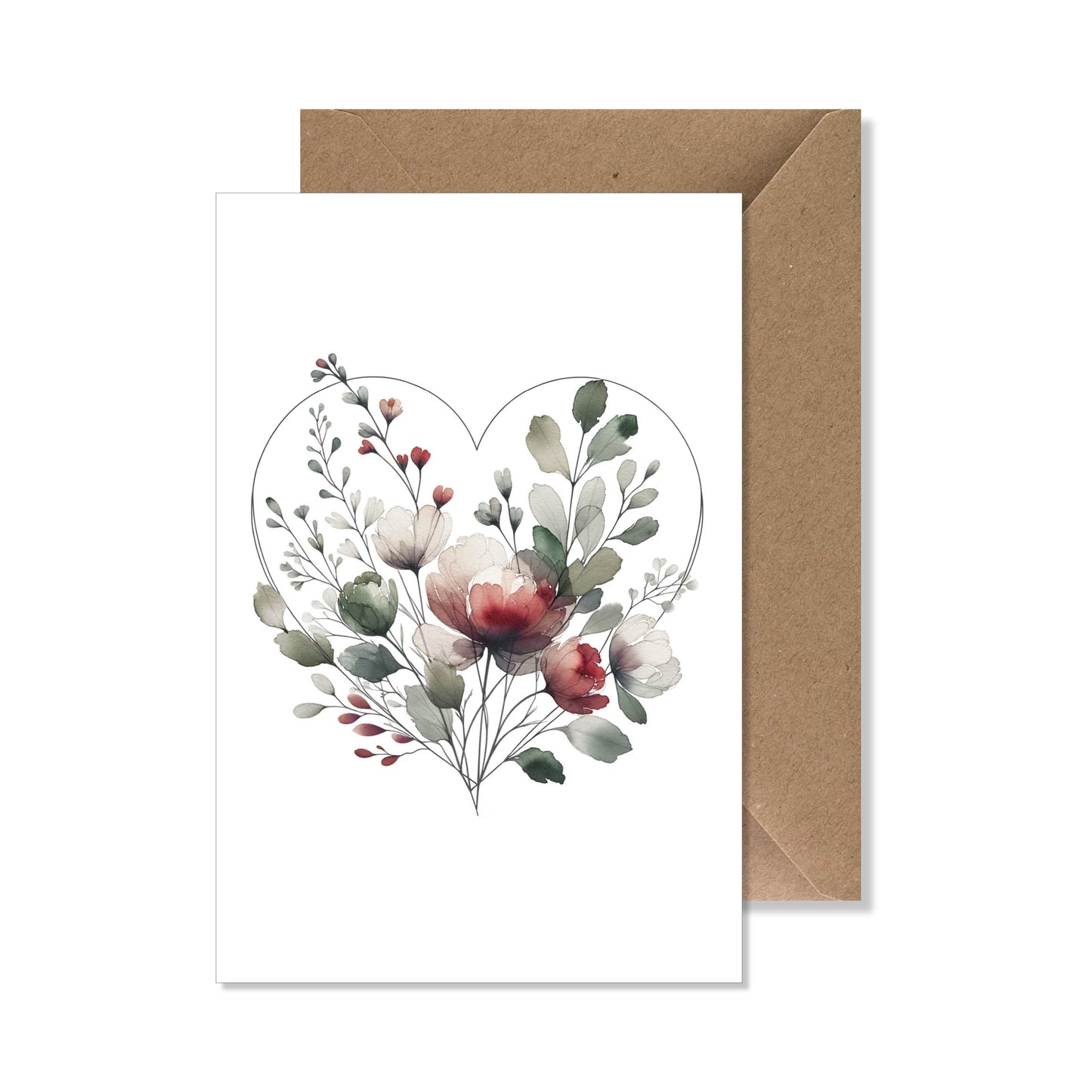 Carte de vœux A6 "cœur" aquarelle rouge