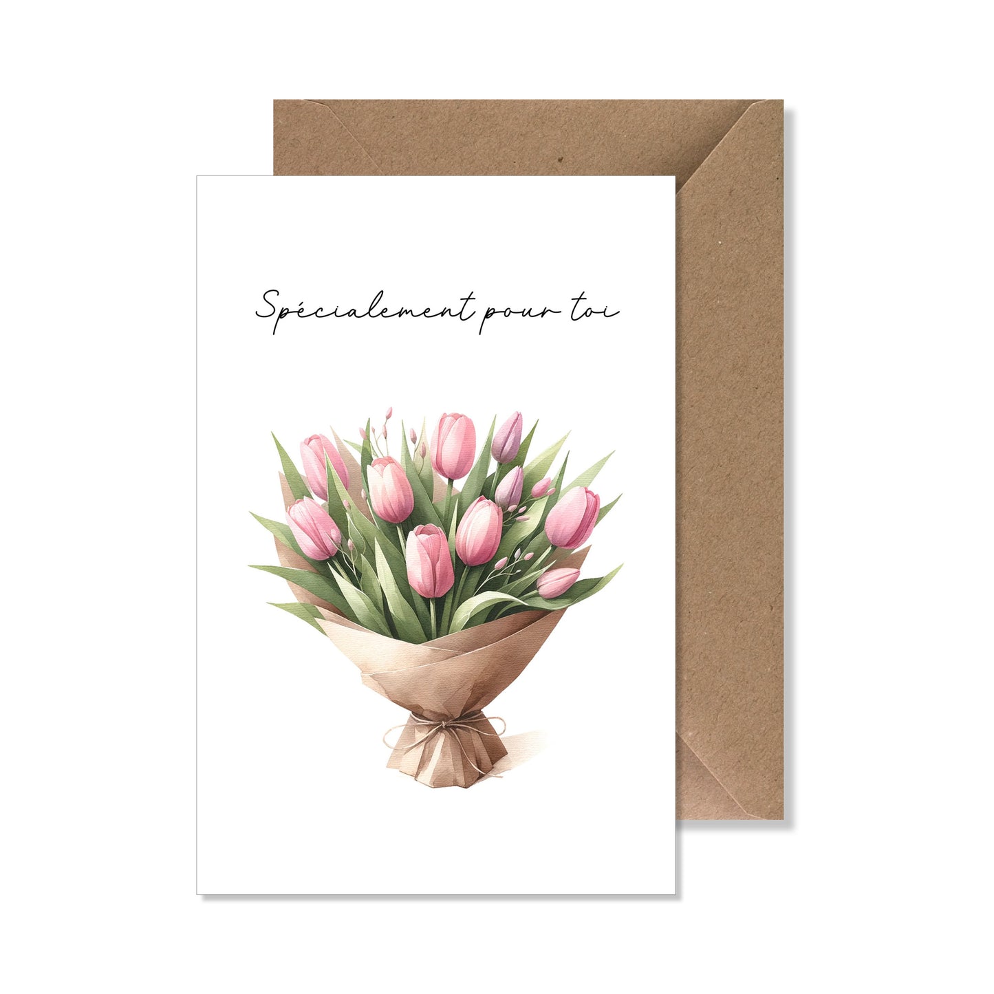 Carte de vœux A6 "spécialement pour toi" aquarelle bouquet tulipes