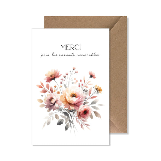 Carte de vœux A6 "merci moments" aquarelle fleurs