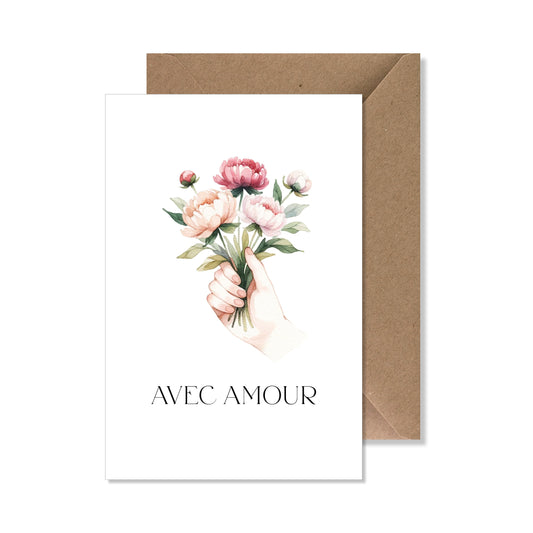 Carte de vœux A6 "avec amour" bouquet pivoines