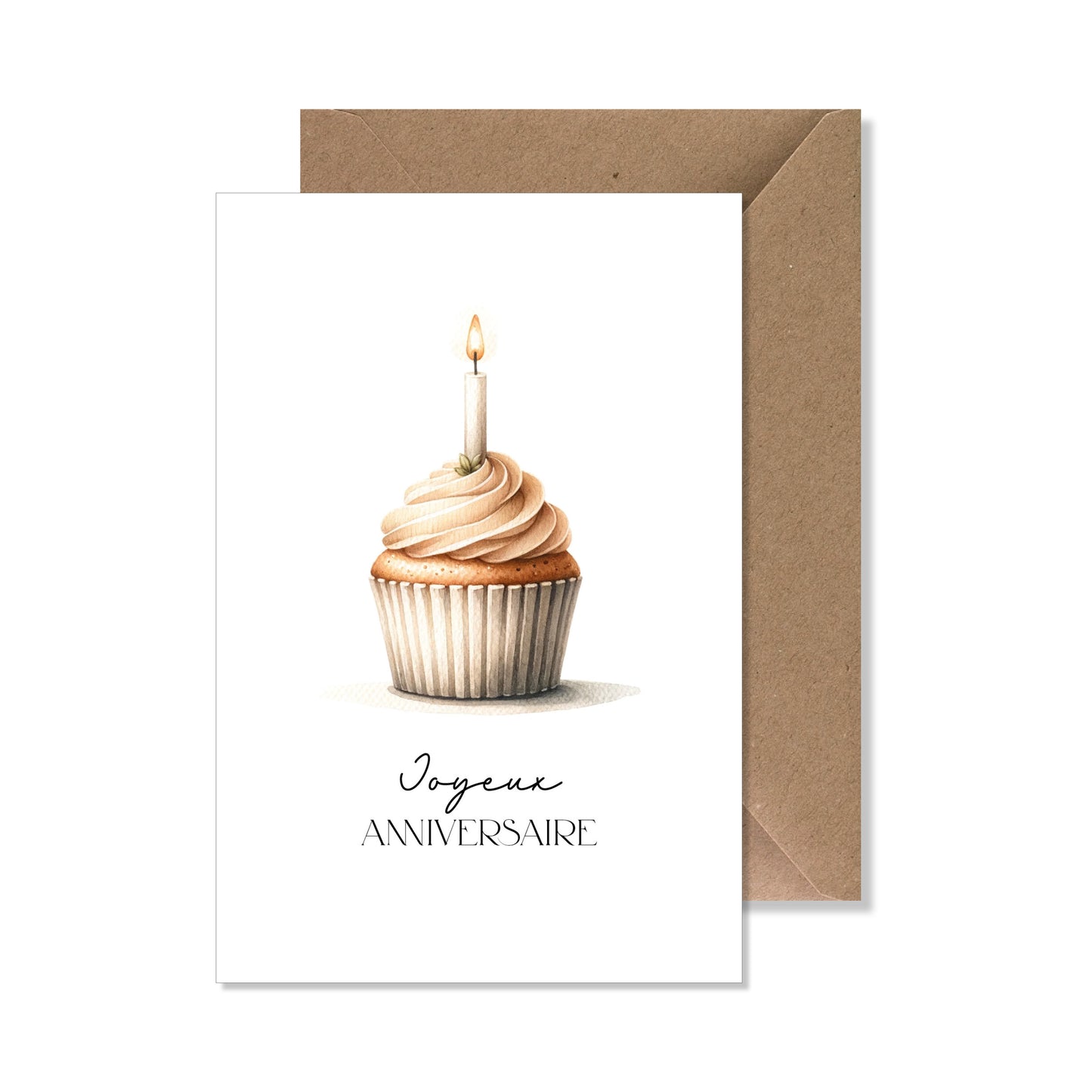 Carte de vœux A6 "joyeux anniversaire" cupcake bougie