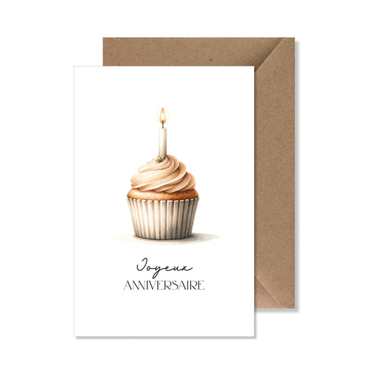 Carte de vœux A6 "joyeux anniversaire" cupcake