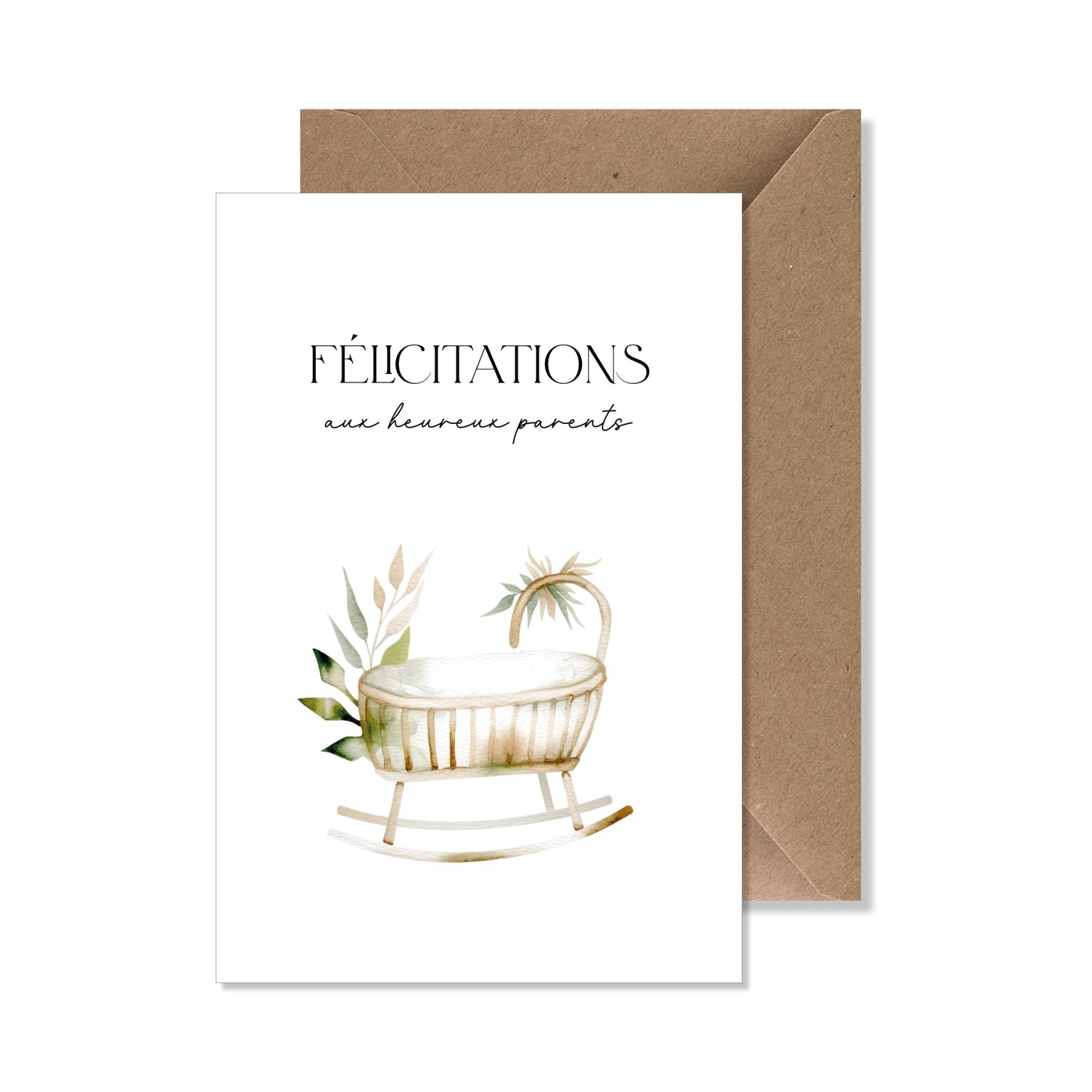 Carte de vœux A6 "félicitations" bébé berceau