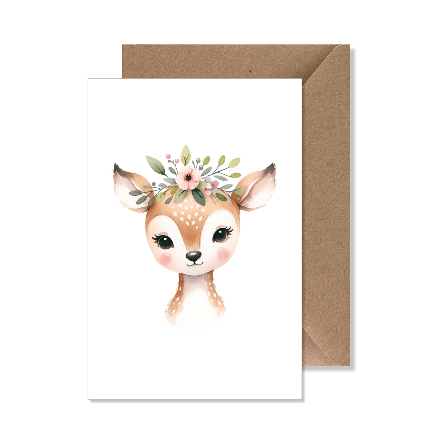 Carte de vœux A6 "illustration" animal couronne fleurs