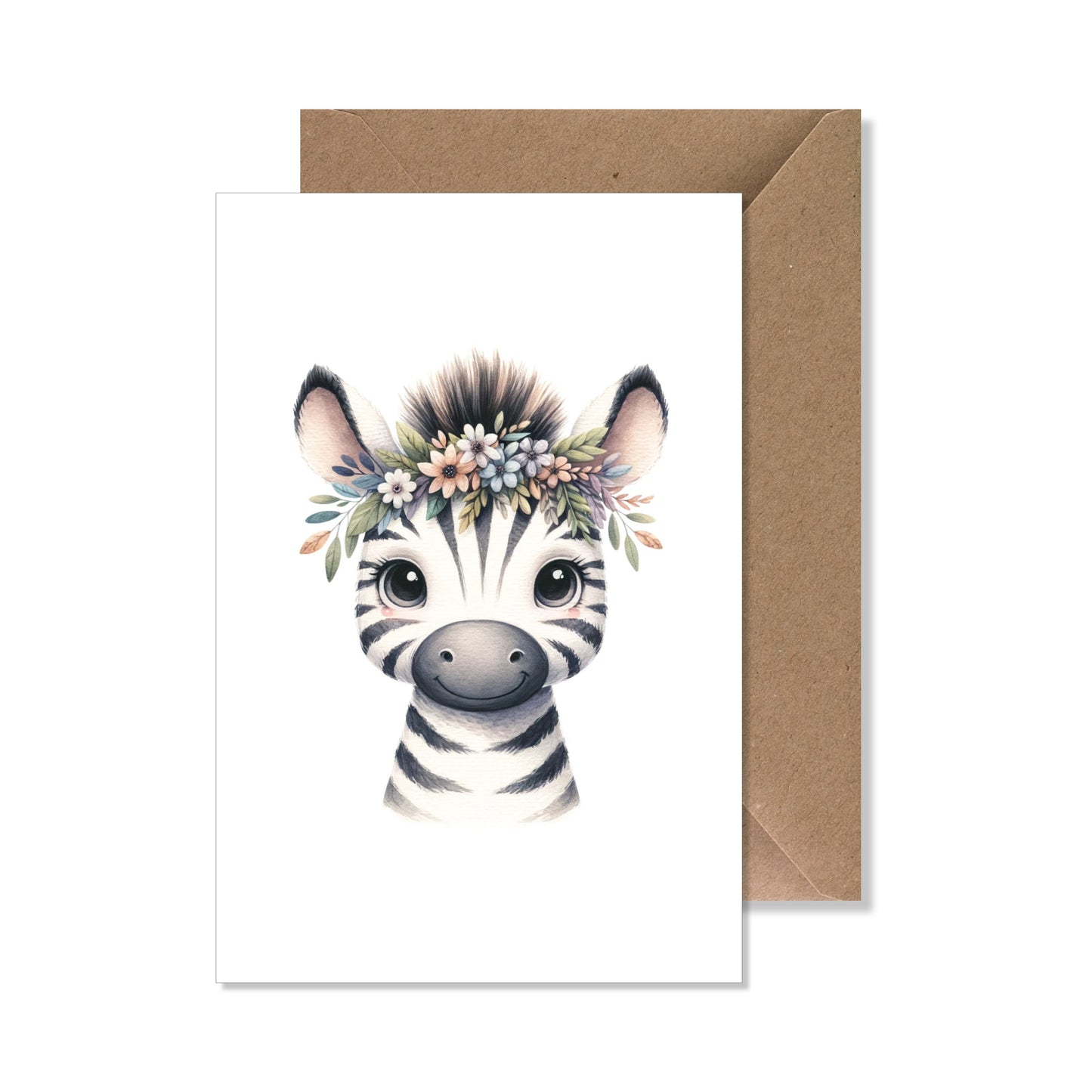 Carte de vœux A6 "illustration" zèbre couronne fleurs