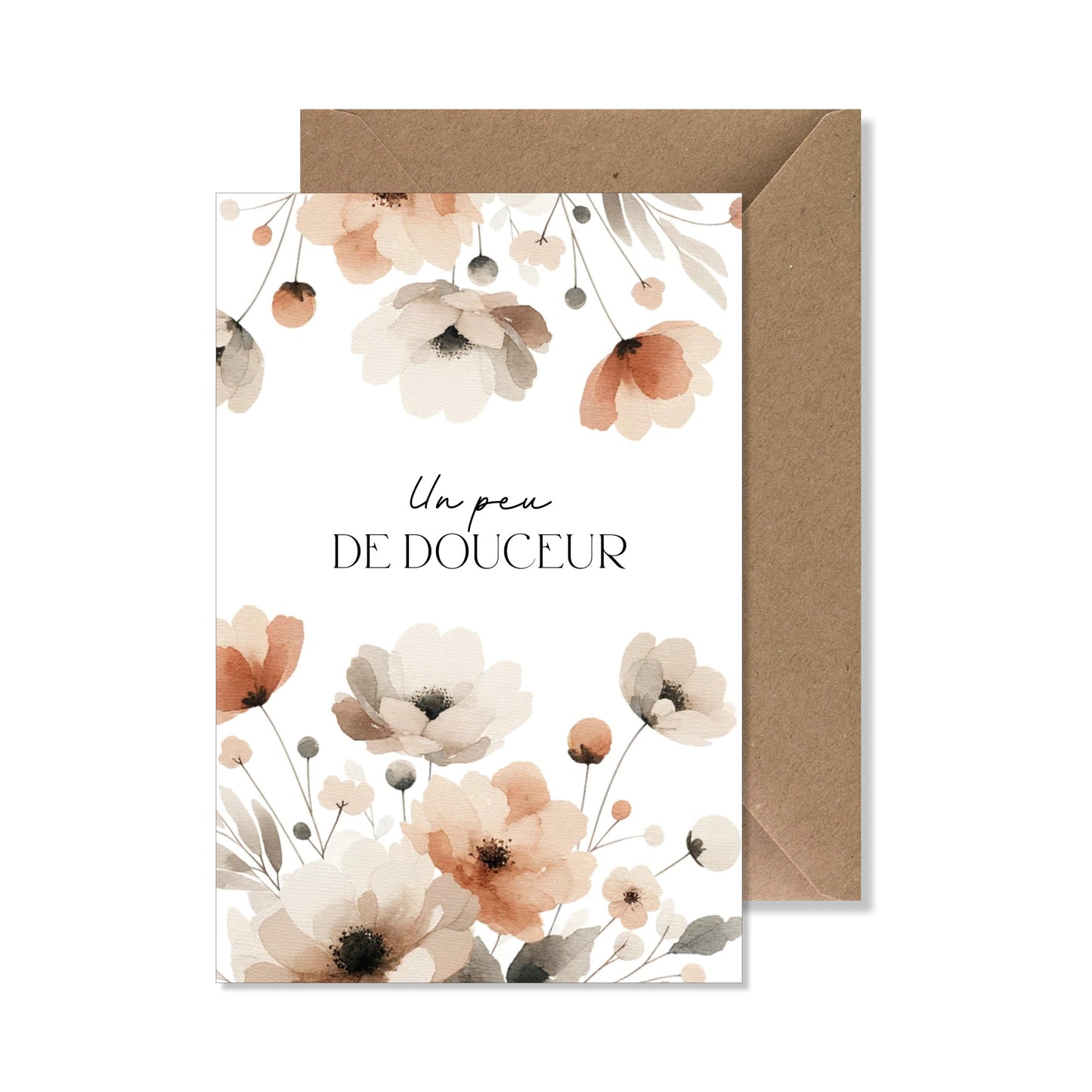 Carte de vœux A6 "un peu de douceur" aquarelle douce saumon beige nude