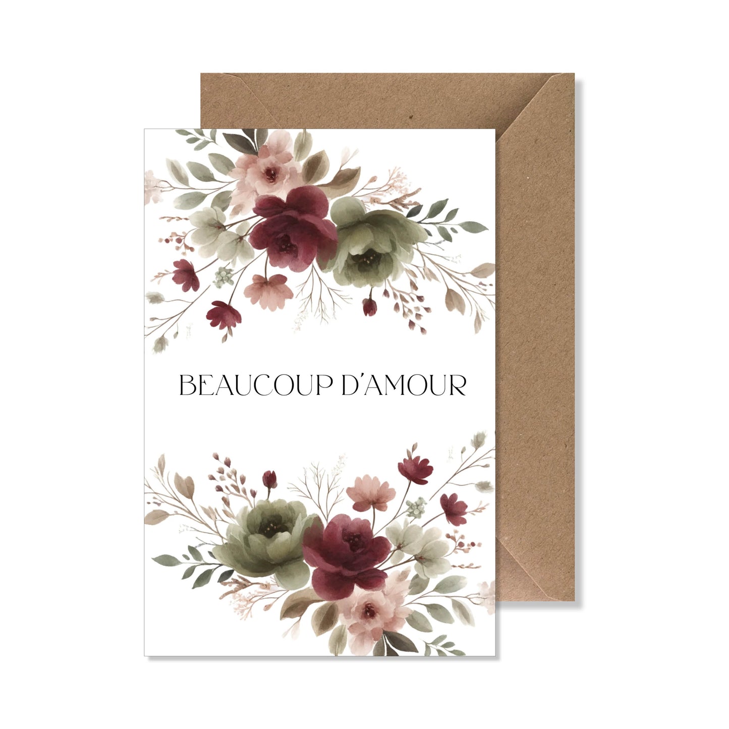 Carte de vœux A6 "beaucoup d'amour" aquarelle.