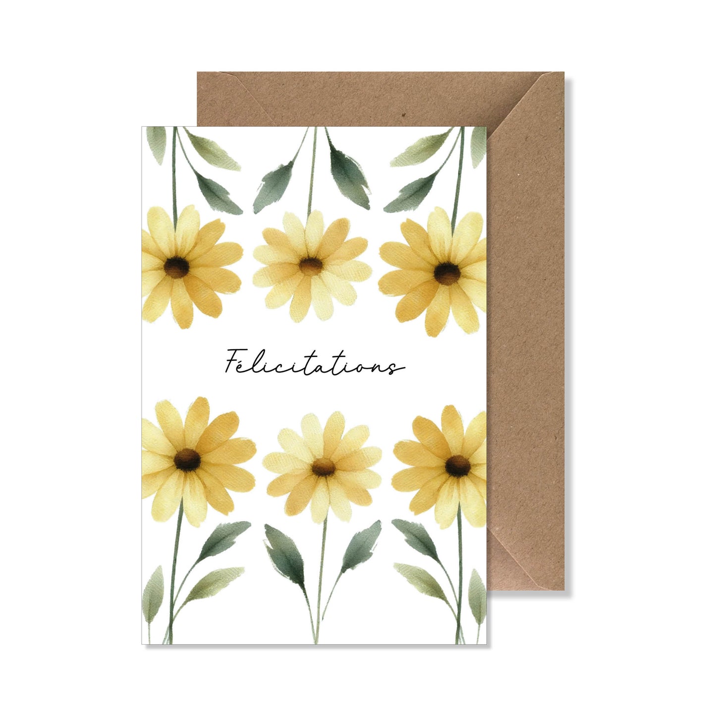 Carte de vœux A6 "félicitations" fleur jaune.