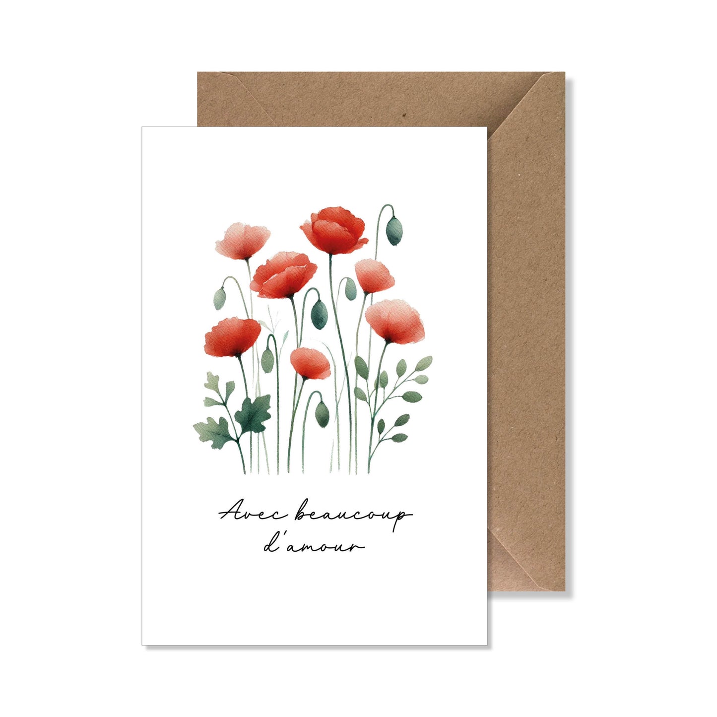 Carte de vœux A6 "avec beaucoup d'amour" coquelicot.