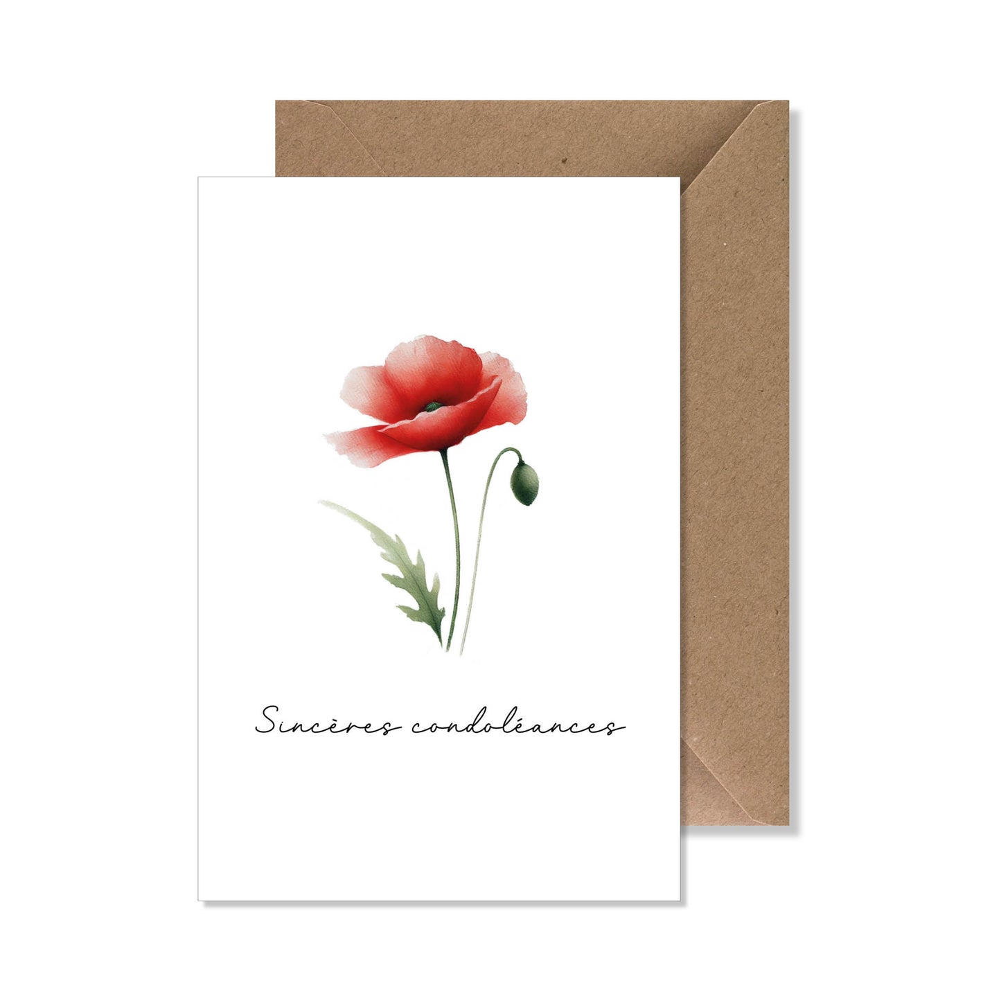 Carte de vœux A6 "sincères condoléances" coquelicot.