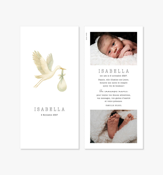 Faire-part de naissance – cigogne aquarelle illustration mignonne