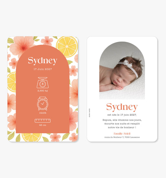 Faire-part de naissance – arche terra cotta citrons jaunes