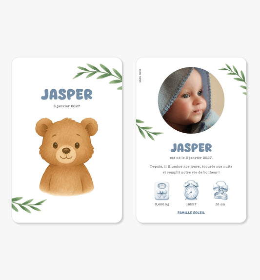 Faire-part de naissance – ours bleu brun illustration