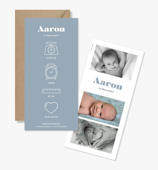 Faire-part de naissance – bleu minimaliste