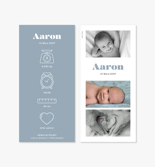 Faire-part de naissance – bleu minimaliste