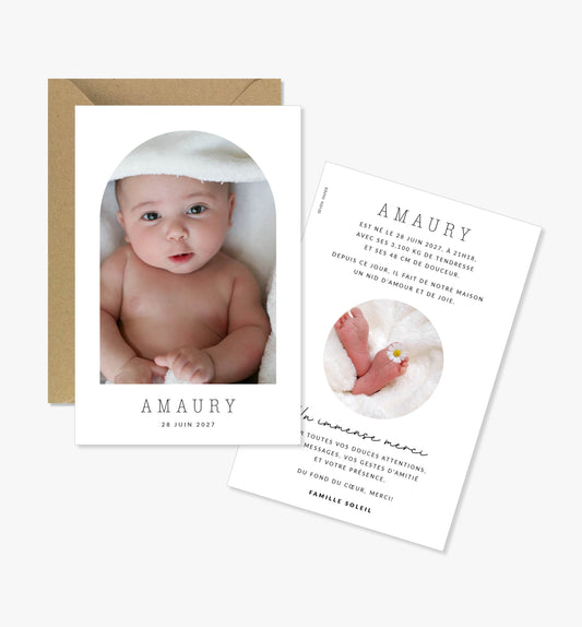 Faire-part de naissance – arche classique noir et blanc