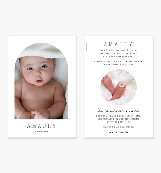 Faire-part de naissance – arche classique noir et blanc