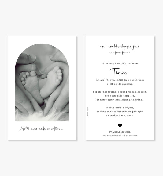 Faire-part de naissance – arche moderne noir et blanc