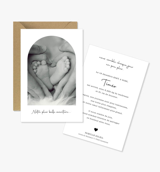 Faire-part de naissance – arche moderne noir et blanc