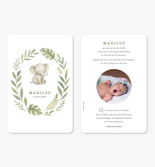 Faire-part de naissance – éléphant douce jungle