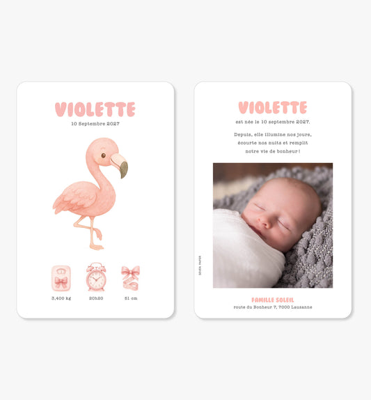 Faire-part de naissance – flamant rose tropical illustration