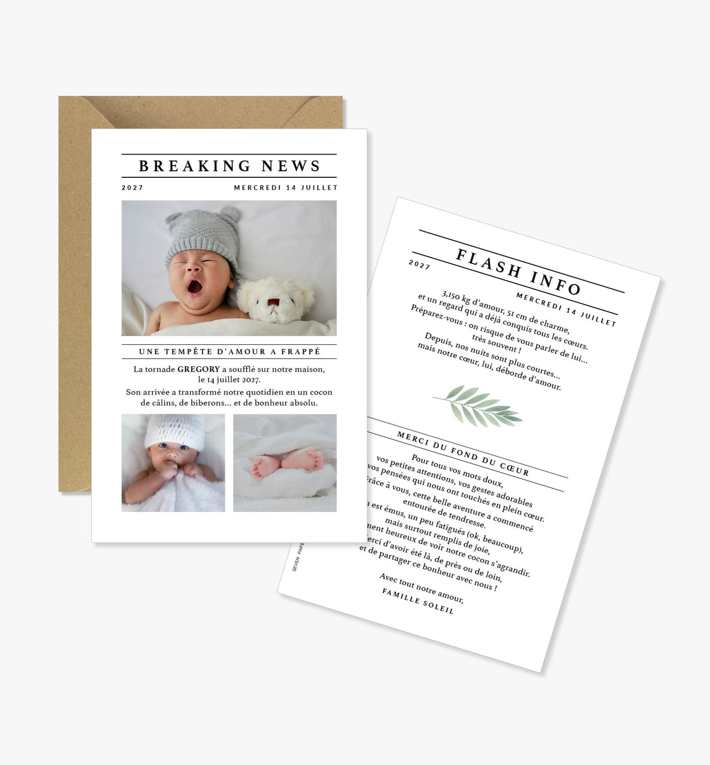 Faire-part de naissance – moderne breaking news journal
