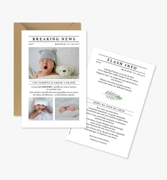 Faire-part de naissance – moderne breaking news journal
