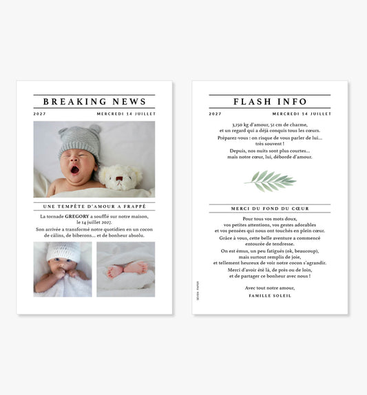 Faire-part de naissance – moderne breaking news journal