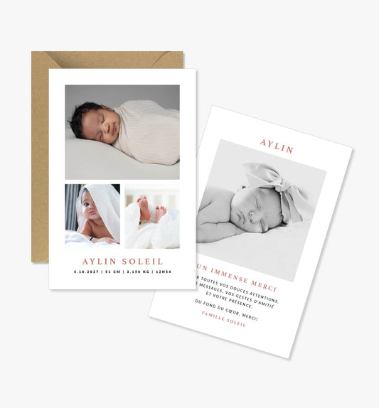 Faire-part de naissance – moderne brique, noir et blanc