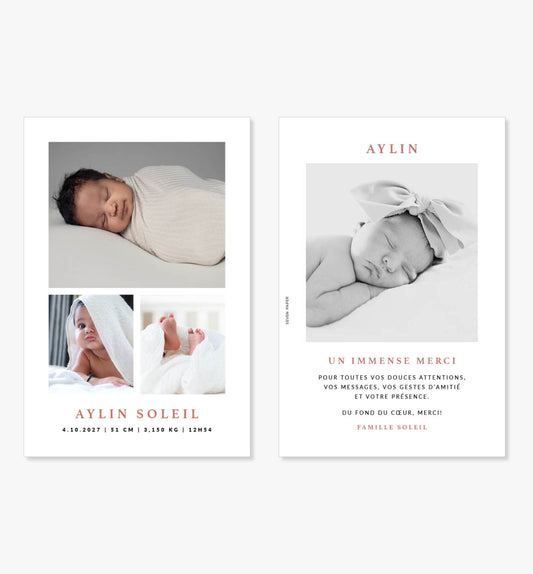 Faire-part de naissance – moderne brique, noir et blanc