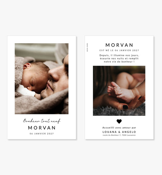 Faire-part de naissance – moderne noir et blanc